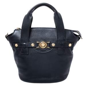 Pre Owned Versace Black Leather Shoulder Bag