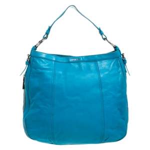Versace Light Blue Leather Zip Around Hobo