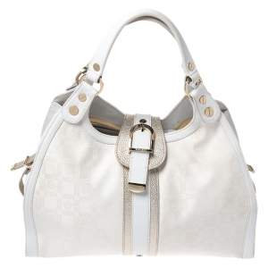 Pre Owned Versace White Signature Fabric and Leather Tote