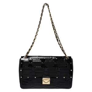 Pre Owned Versace Black Patent Leather Flap Shoulder Bag