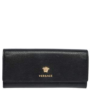 Versace Black Leather Medusa Continental Wallet