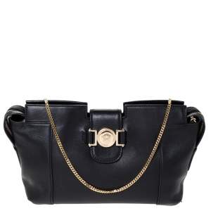 Pre Owned Versace Black Leather Medusa Medallion Bag