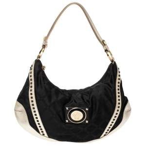 Versace Black/Gold Nylon and Leather Studded Hobo