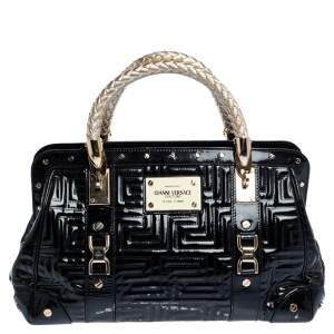 Pre Owned Versace Black Patent Leather Snap Out Of It Satchel