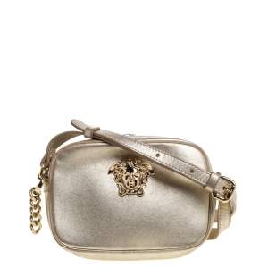 Versace Metallic Gold Leather Palazzo Medusa Camera Crossbody Bag