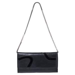 Pre Owned Versace Black Leather and Patent Leather Wallet on Chain