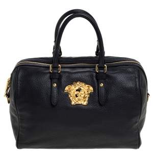Pre Owned Versace Black Leather Medusa Boston Bag