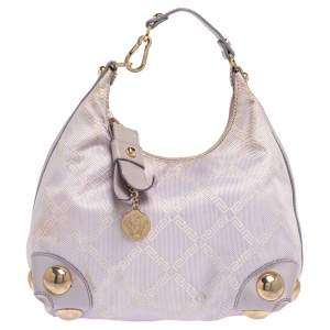 Versace Lilac Signature Canvas and Leather Small Studded Hobo