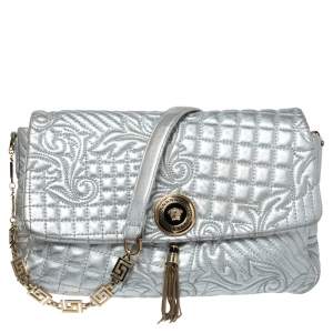 Versace Metallic Silver Barocco Leather Vanitas Medea Shoulder Bag