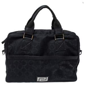Pre Owned Versace Black Monogram Canvas and Leather Laptop Bag