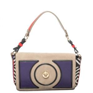 مملوكة مسبقًا  Versace Multicolor Printed Leather, Velvet and Suede Palazzo Flap Shoulder Bag