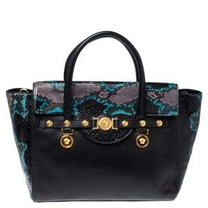 Versace Multcolor Leather and Snakeskin Medusa Medallion Tote
