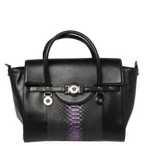 Versace Black Python And Leather Large Signature Tote