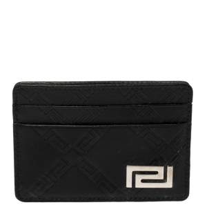 Pre Owned Versace Black Leather Card Holder