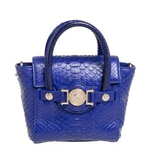 Pre Owned Versace Royal Blue Python Mini Medusa Tote