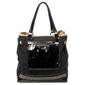 مملوكة مسبقًا Versace Black Canvas and Patent Leather Tote