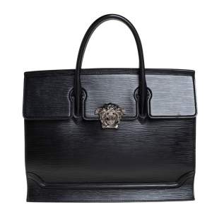 Versace Black Textured Leather Palazzo Empire Tote