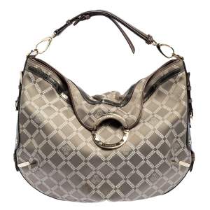 Versace Metallic Grey Signature Canvas and Leather Trim Hobo