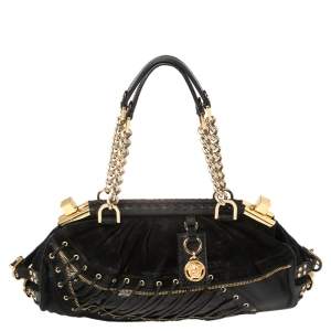 مملوكة مسبقًا Versace Black Suede/Calfhair and Lizard Embossed Corset Frame Shoulder Bag