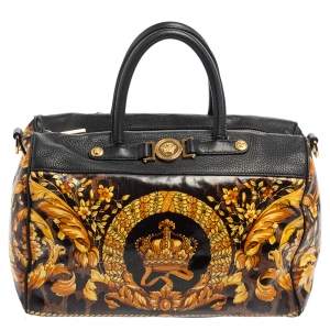 مملوكة مسبقًا Versace Black/Gold Barroco Print Coated Canvas and Leather Medusa Icon Boston Bag