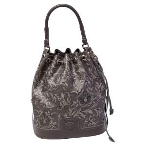 مملوكة مسبقًا Versace Grey Barocco Heritage Coated Canvas And Leather Drawstring Bucket Bag