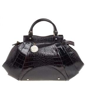 مملوكة مسبقًا Versace Black Croc Embossed Leather Satchel