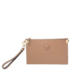 مملوكة مسبقًا Versace Beige Leather Medusa Wristlet Clutch