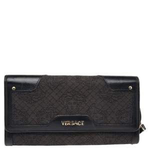 Versace Black Monogram Canvas and Leather Wallet on Chain