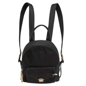 Versace Black Nylon and Leather Trim Mini Medusa Backpack