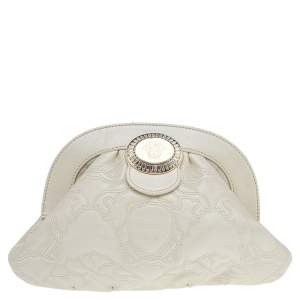 Pre Owned Versace Pearl Beige Leather Medusa Clutch