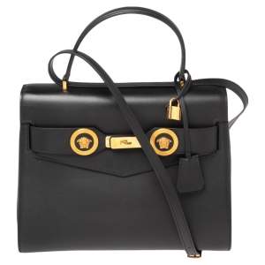 Pre Owned Versace Black Leather Icon Top Handle Bag