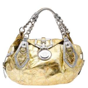 Pre Owned Versace Gold/Silver Leather Satchel