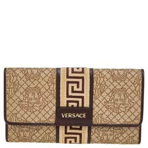 Pre Owned Versace Beige/Brown Medusa Canvas And Leather Continental Wallet