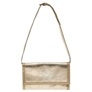 Pre Owned Versace Gold Leather Gianni Flap Shoulder Bag