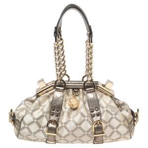 Versace Olive Green/Cream Signature Fabric and Leather Madonna Frame Satchel