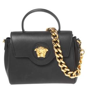 Pre Owned Versace Black Leather Small Medusa Top Handle Bag