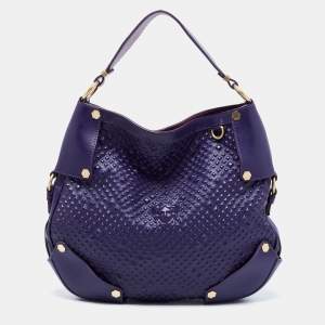 Versace Purple Embossed Leather Hobo