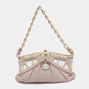 Pre Owned Versace Pink Fabric Mirror Frame Chain Shoulder Bag