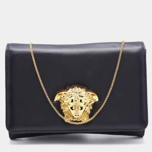 Versace Black Leather Medusa Palazzo Shoulder Bag