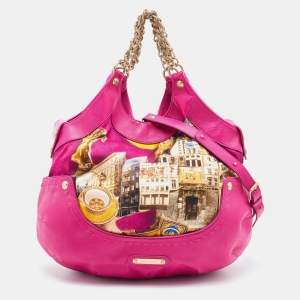 Pre Owned Versace Multicolor Printed Fabric and Leather Chain Shoulder Bag