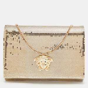 Versace Metallic Gold Metal Mesh Palazzo Medusa Chain Clutch