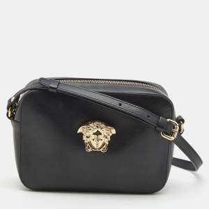 Pre Owned Versace Black Leather Palazzo Camera Crossbody Bag 