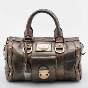 Versace Metallic Coated Fabric and Leather Snap Out Of It Satchel