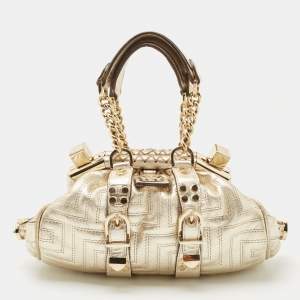 Pre Owned Versace Gold Quilted Leather Mini Madonna Frame Satchel