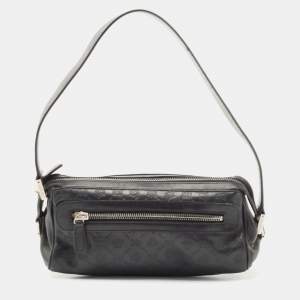 Versace Black Embossed Leather Front Pocket Baguette Bag