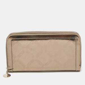 Versace Metallic Embossed Glossy Leather Medusa Zip Around Wallet