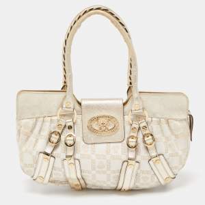 Versace Gold Signature Fabric and Leather Medusa Satchel