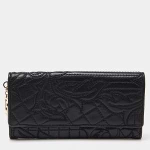 Versace Black Quilted Leather Flap Continental Wallet