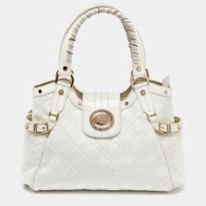 Versace White Quilted Patent Leather Satchel