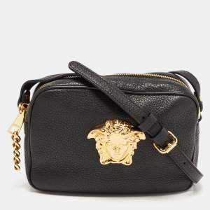 Pre Owned Versace Black Leather Medusa Camera Crossbody Bag